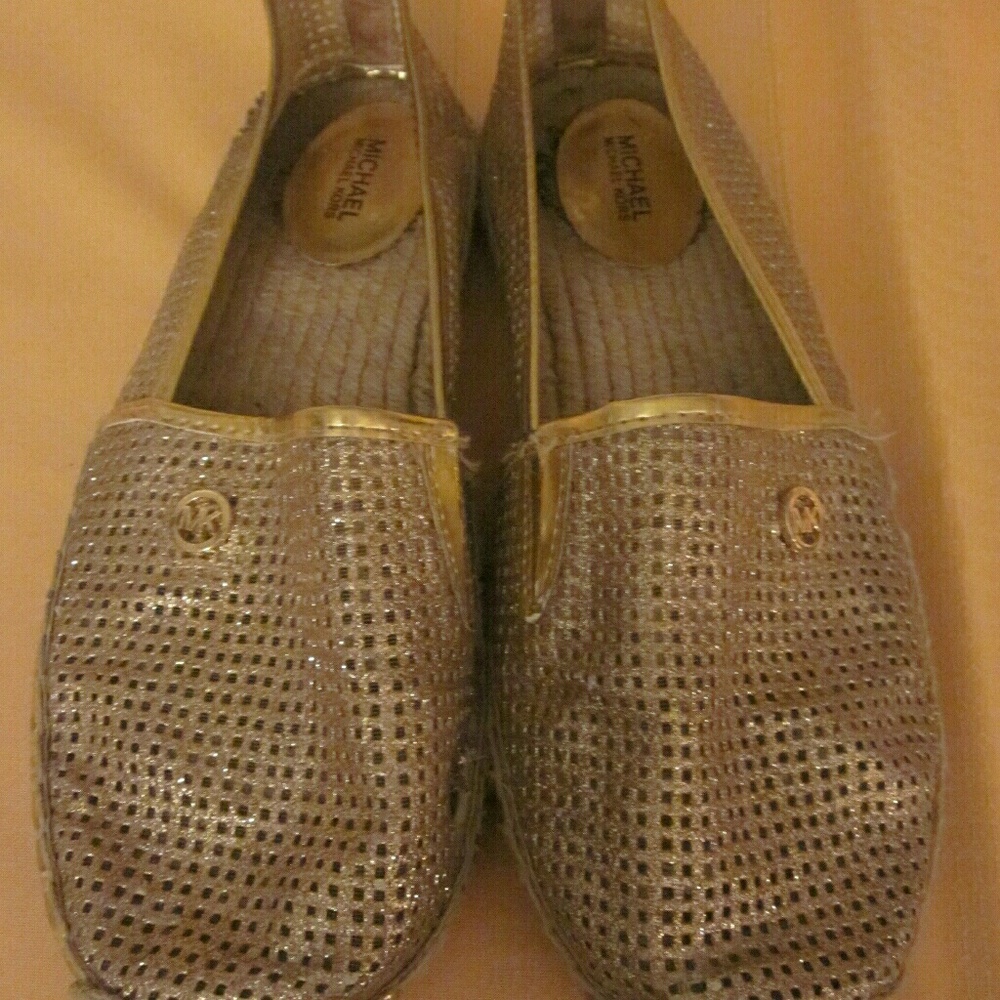 Michael Kors Gold Glitter Mesh Espadrille Flats